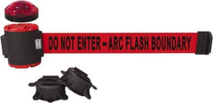 Banner Stakes - 7" High x 30' Long x 2" Wide Magnetic Wall Mount Barrier - Plastic & Polyester, Matte Finish, Red, Used As Is - Apex Tool & Supply