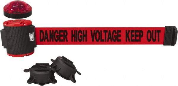 Banner Stakes - 7" High x 30' Long x 2" Wide Magnetic Wall Mount Barrier - Plastic & Polyester, Matte Finish, Red, Used As Is - Apex Tool & Supply