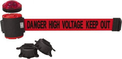 Banner Stakes - 7" High x 30' Long x 2" Wide Magnetic Wall Mount Barrier - Plastic & Polyester, Matte Finish, Red, Used As Is - Apex Tool & Supply