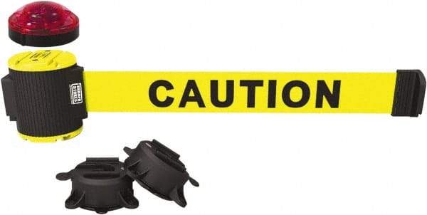 Banner Stakes - 7" High x 30' Long x 2" Wide Magnetic Wall Mount Barrier - Plastic & Polyester, Matte Finish, Yellow, Used As Is - Apex Tool & Supply