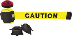 Banner Stakes - 7" High x 30' Long x 2" Wide Magnetic Wall Mount Barrier - Plastic & Polyester, Matte Finish, Yellow, Used As Is - Apex Tool & Supply