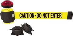 Banner Stakes - 7" High x 30' Long x 2" Wide Magnetic Wall Mount Barrier - Plastic & Polyester, Matte Finish, Yellow, Used As Is - Apex Tool & Supply
