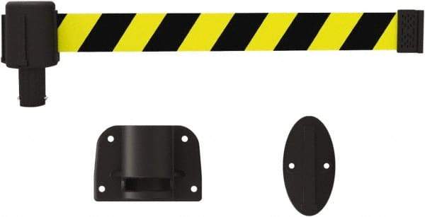 Banner Stakes - 6.61" High x 15' Long x 2" Wide Wall Mount Barrier - Plastic & Polyester, Matte Finish, Yellow/Black, Used As Is - Apex Tool & Supply