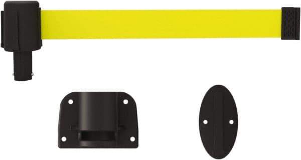Banner Stakes - 6.61" High x 15' Long x 2" Wide Wall Mount Barrier - Plastic & Polyester, Matte Finish, Yellow, Used As Is - Apex Tool & Supply