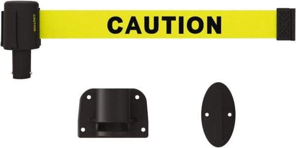Banner Stakes - 6.61" High x 15' Long x 2" Wide Wall Mount Barrier - Plastic & Polyester, Matte Finish, Yellow, Used As Is - Apex Tool & Supply