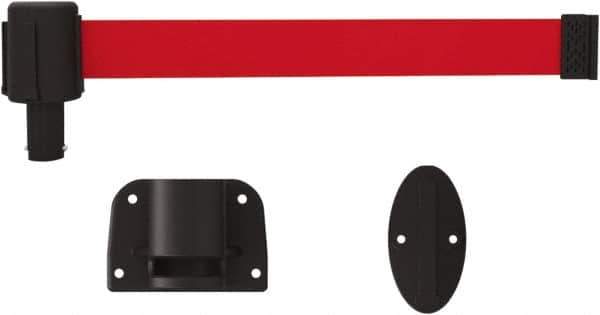 Banner Stakes - 6.61" High x 15' Long x 2" Wide Wall Mount Barrier - Plastic & Polyester, Matte Finish, Red, Used As Is - Apex Tool & Supply