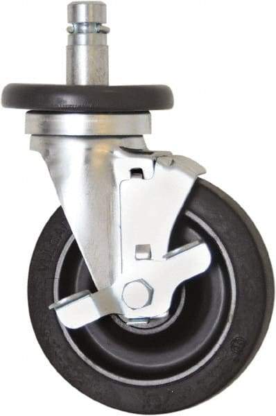 Eagle MHC - 5" Diam x 1-1/4" Wide x 8-1/4" OAH Stem Mount Swivel Caster with Brake - Rubber, 300 Lb Capacity, Plain Bearing, 1" Round Stem - Apex Tool & Supply