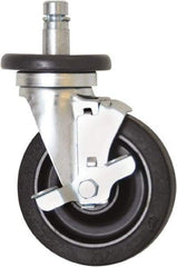 Eagle MHC - 5" Diam x 1-1/4" Wide x 8-1/4" OAH Stem Mount Swivel Caster with Brake - Rubber, 300 Lb Capacity, Plain Bearing, 1" Round Stem - Apex Tool & Supply