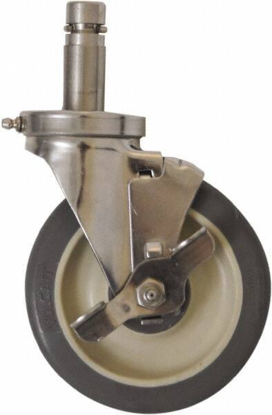 Eagle MHC - 5" Diam x 1-1/4" Wide x 8-1/4" OAH Stem Mount Swivel Caster with Brake - Polyurethane, 300 Lb Capacity, Sealed Precision Ball Bearing, 1" Round Stem - Apex Tool & Supply