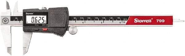 Starrett - 0 to 6" Range 0.0005" Resolution, Electronic Caliper - Stainless Steel with 2" Stainless Steel Jaws - Apex Tool & Supply