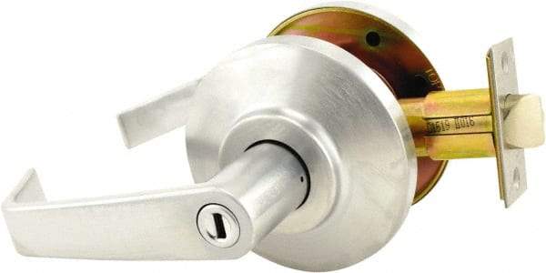 Stanley - Grade 2 Privacy Lever Lockset for 1-3/8 to 2" Thick Doors - 2-3/4" Back Set, No Cylinder, Brass, Satin Chrome Finish - Apex Tool & Supply