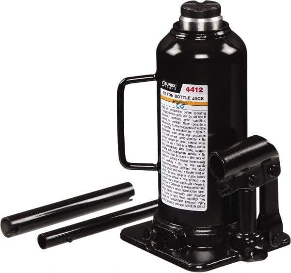 Sunex Tools - 12 Ton Capacity Bottle Jack - 9.1" to 18.3" High, 5.71" Long x 4.96" Wide Base - Apex Tool & Supply