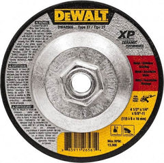 DeWALT - 4-1/2" Wheel Diam, 1/4" Wheel Thickness, 5/8" Arbor Hole, Type 27 Depressed Center Wheel - Fine/Coarse Grade, Ceramic, 13,300 Max RPM - Apex Tool & Supply