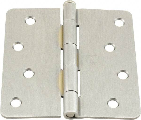Hager - 4" Wide x 4" High 1/4 Radius Residential Hinge - Round Edge, Steel, Satin Chrome Finish - Apex Tool & Supply