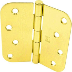 Hager - 4" Wide x 4" High 5/8 Radius Residential Hinge - Round Edge, Steel, Bright Brass Finish - Apex Tool & Supply