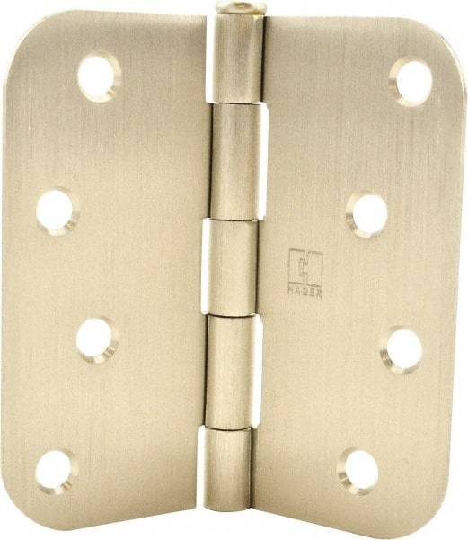 Hager - 4" Wide x 4" High 5/8 Radius Residential Hinge - Round Edge, Steel, Satin Nickel Finish - Apex Tool & Supply