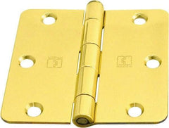 Hager - 3-1/2" Wide x 3-1/2" High 1/4 Radius Residential Hinge - Round Edge, Steel, Bright Brass Finish - Apex Tool & Supply