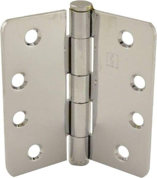 Hager - 4" Wide x 4" High 1/4 Radius Residential Hinge - Round Edge, Steel, Bright Chrome Finish - Apex Tool & Supply