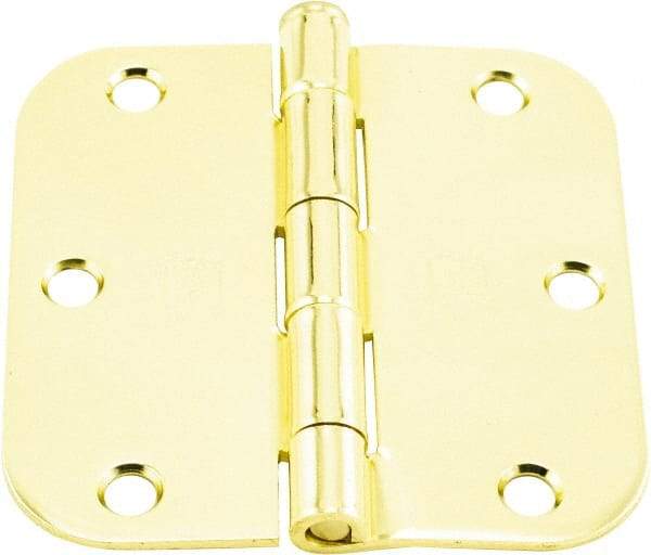 Hager - 3-1/2" Wide x 3-1/2" High 5/8 Radius Residential Hinge - Round Edge, Steel, Bright Brass Finish - Apex Tool & Supply