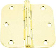 Hager - 3-1/2" Wide x 3-1/2" High 5/8 Radius Residential Hinge - Round Edge, Steel, Bright Brass Finish - Apex Tool & Supply