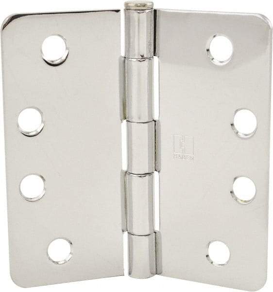 Hager - 4" Wide x 4" High 1/4 Radius Residential Hinge - Round Edge, Steel, Bright Chrome Finish - Apex Tool & Supply