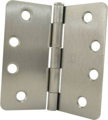 Hager - 4" Wide x 4" High 1/4 Radius Residential Hinge - Round Edge, Steel, Satin Chrome Finish - Apex Tool & Supply