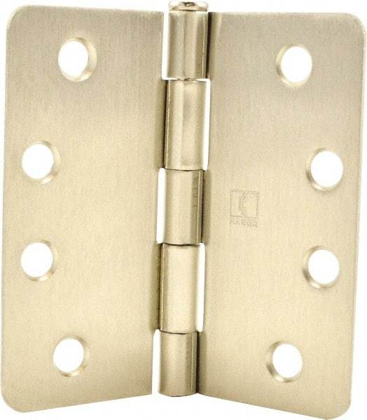 Hager - 4" Wide x 4" High 1/4 Radius Residential Hinge - Round Edge, Steel, Satin Nickel Finish - Apex Tool & Supply
