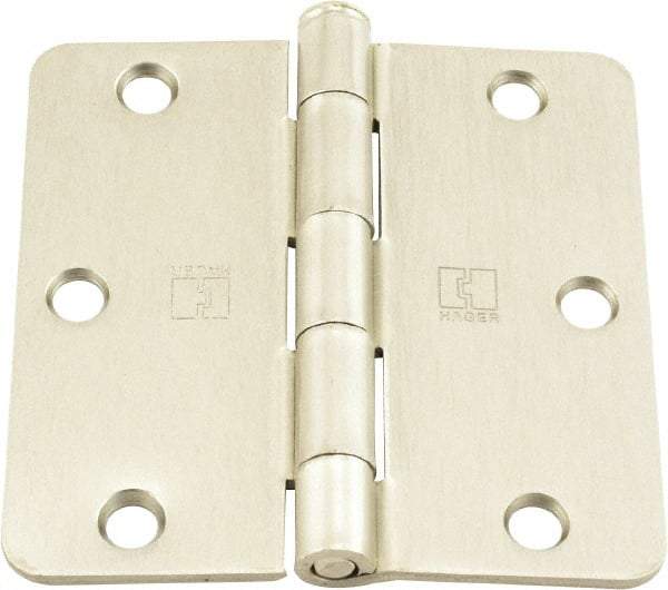 Hager - 3-1/2" Wide x 3-1/2" High 1/4 Radius Residential Hinge - Round Edge, Steel, Satin Nickel Finish - Apex Tool & Supply