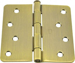 Hager - 4" Wide x 4" High 1/4 Radius Residential Hinge - Round Edge, Steel, Antique Brass Finish - Apex Tool & Supply