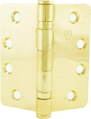 Hager - 4" Wide x 4" High 5/8 Radius Residential Hinge - Round Edge, Steel, Bright Brass Finish - Apex Tool & Supply
