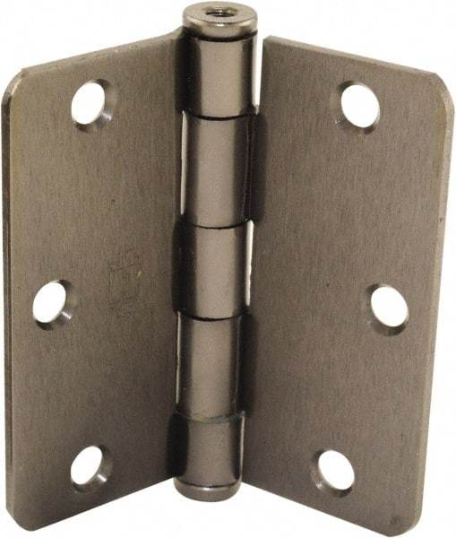 Hager - 3-1/2" Wide x 3-1/2" High Standard Weight Plain Bearing Residential Hinge - Round Edge, Steel, Black Nickel Finish - Apex Tool & Supply