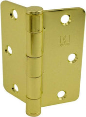 Hager - 3-1/2" Wide x 3-1/2" High Standard Weight Plain Bearing Residential Hinge - Round Edge, Steel, Bright Brass Finish - Apex Tool & Supply