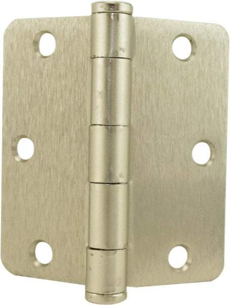 Hager - 3-1/2" Wide x 3-1/2" High Standard Weight Plain Bearing Residential Hinge - Round Edge, Steel, Satin Nickel Finish - Apex Tool & Supply