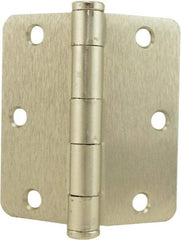 Hager - 3-1/2" Wide x 3-1/2" High Standard Weight Plain Bearing Residential Hinge - Round Edge, Steel, Satin Nickel Finish - Apex Tool & Supply