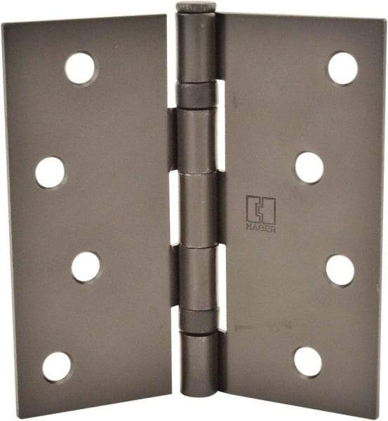 Hager - 4" Wide x 4" High Standard Weight Ball Bearing Residential Hinge - Square Edge, Steel, Matte Antique Bronze Finish - Apex Tool & Supply