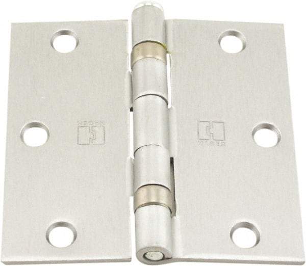 Hager - 3-1/2" Wide x 3-1/2" High Standard Weight Ball Bearing Residential Hinge - Square Edge, Steel, Satin Chrome Finish - Apex Tool & Supply