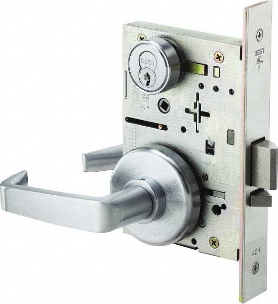 Stanley - Classroom Lever Lockset for 1-3/8 to 1-3/4" Thick Doors - 2-3/8 to 2-3/4" Back Set, Brass, Satin Chrome Finish - Apex Tool & Supply