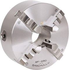 Samchully - 4 Jaw, 232mm Diam, Self Centering Manual Lathe Chuck - Rear Mount, Adjustable, 75mm Through Hole Diam, Forged Steel - Apex Tool & Supply