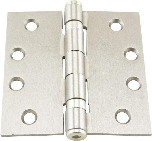 Hager - 4" Long x 4" Wide x 0.062" Thick, Steel Full Mortise Ball Bearing Hinge - Satin Chrome Finish, 5 Knuckles - Apex Tool & Supply