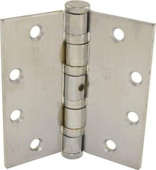 Hager - 4-1/2" Long x 4-1/2" Wide x 0.062" Thick, Steel Full Mortise Ball Bearing Hinge - Satin Chrome Finish, 5 Knuckles - Apex Tool & Supply