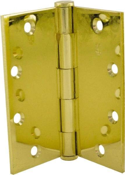 Hager - 5" Long x 5" Wide x 0.062" Thick, Steel Full Mortise Hinge - Bright Brass Finish, 5 Knuckles - Apex Tool & Supply