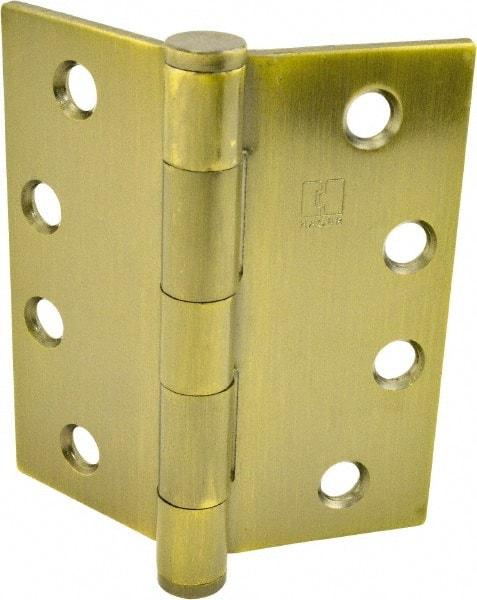 Hager - 4" Long x 4" Wide x 0.062" Thick, Steel Full Mortise Hinge - Antique Brass Finish, 5 Knuckles - Apex Tool & Supply
