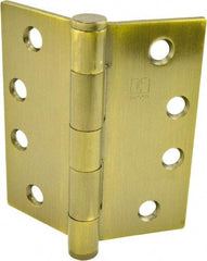 Hager - 4" Long x 4" Wide x 0.062" Thick, Steel Full Mortise Hinge - Antique Brass Finish, 5 Knuckles - Apex Tool & Supply