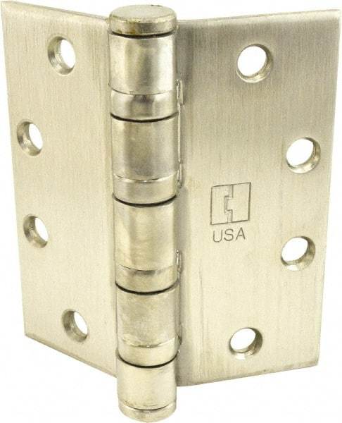 Hager - 4-1/2" Long x 4-1/2" Wide x 0.062" Thick, Stainless Steel Full Mortise Ball Bearing Hinge - Satin Stainless Steel Finish, 5 Knuckles - Apex Tool & Supply