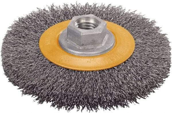 WALTER Surface Technologies - 6" OD, 5/8-11 Arbor Hole, Crimped Stainless Steel Wheel Brush - 5/8" Face Width, 1" Trim Length, 0.0118" Filament Diam, 9,000 RPM - Apex Tool & Supply