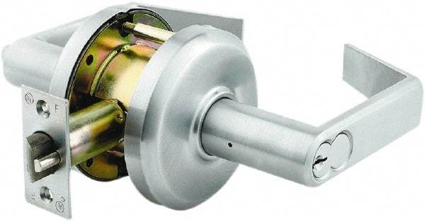Stanley - Grade 2 Classroom Lever Lockset - 2-3/4" Back Set, Zinc, Satin Chrome Finish - Apex Tool & Supply