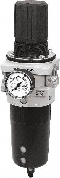 Parker - 1" NPT Port Heavy-Duty 1 Piece Filter/Regulator FRL Unit - Polypropylene Bowl, 465 SCFM, 254 Max psi, 13-1/2" High, Manual Drain - Apex Tool & Supply