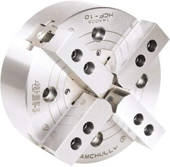 Samchully - 4 Jaw, 1000mm Chuck Diam, Plain Back Mount, 0mm Through Hole Diam, Drawbar Hydraulic Power Lathe Chuck - Tongue & Groove Jaw Interface, 630 RPM, Steel Body - Apex Tool & Supply