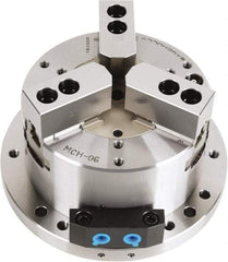 Samchully - 3 Jaw, 300mm Chuck Diam, Plain Back Mount, 0mm Through Hole Diam, Self-Contained Hydraulic Power Lathe Chuck - 1.5mm x 60° Serrated Jaw Interface, Steel Body - Apex Tool & Supply