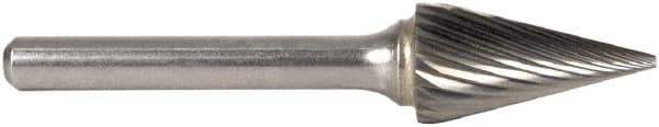 M.A. Ford - 1/8" Cut Diam, 1/8" Shank Diam, Cone Head Double Cut Burr - Carbide, Flat End, 3/16" LOC, 1-1/2" OAL - Apex Tool & Supply